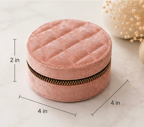 Round Velvet Zip-Around Travel Jewelry Case, Velvet Lined