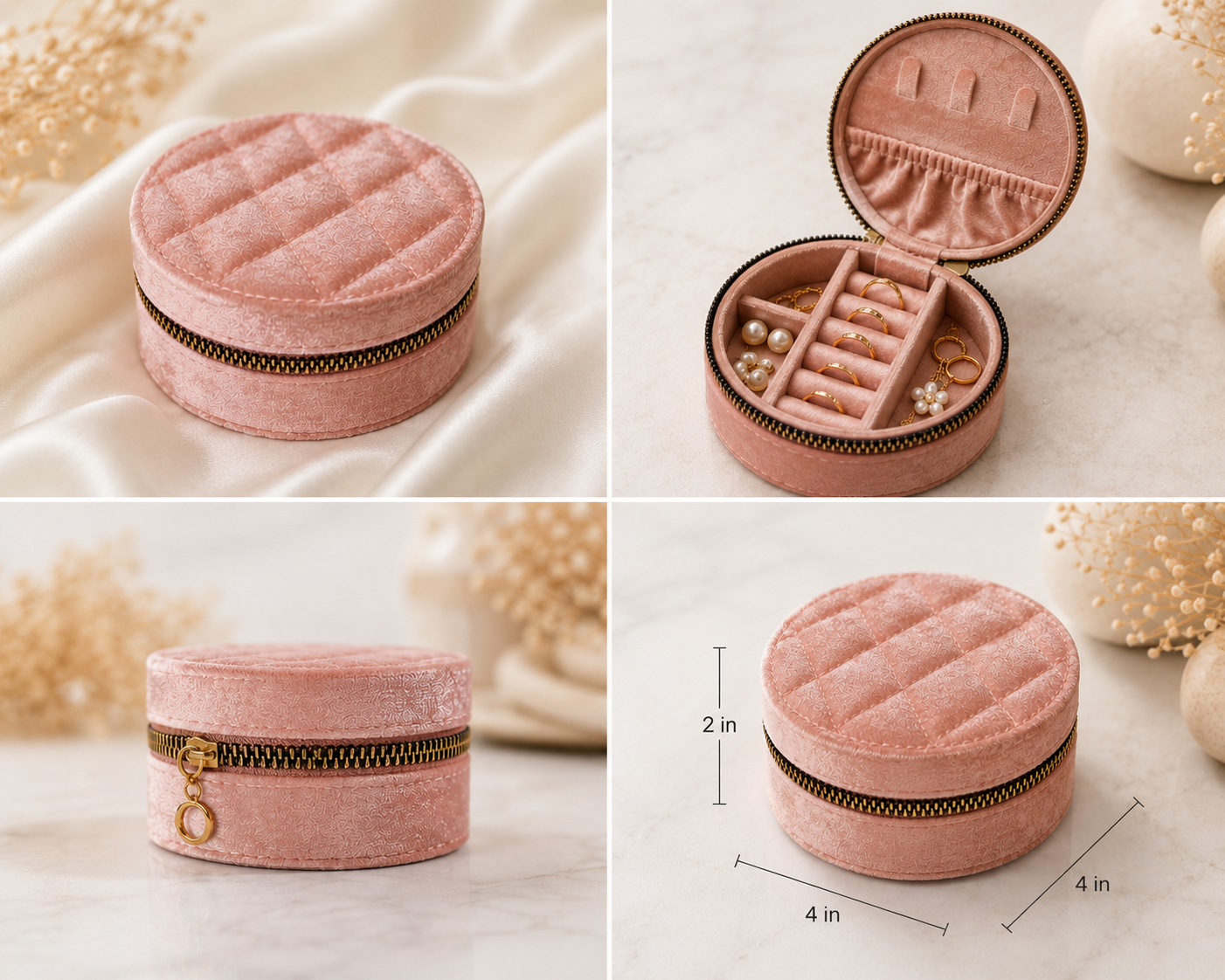 Round Velvet Zip-Around Travel Jewelry Case, Velvet Lined