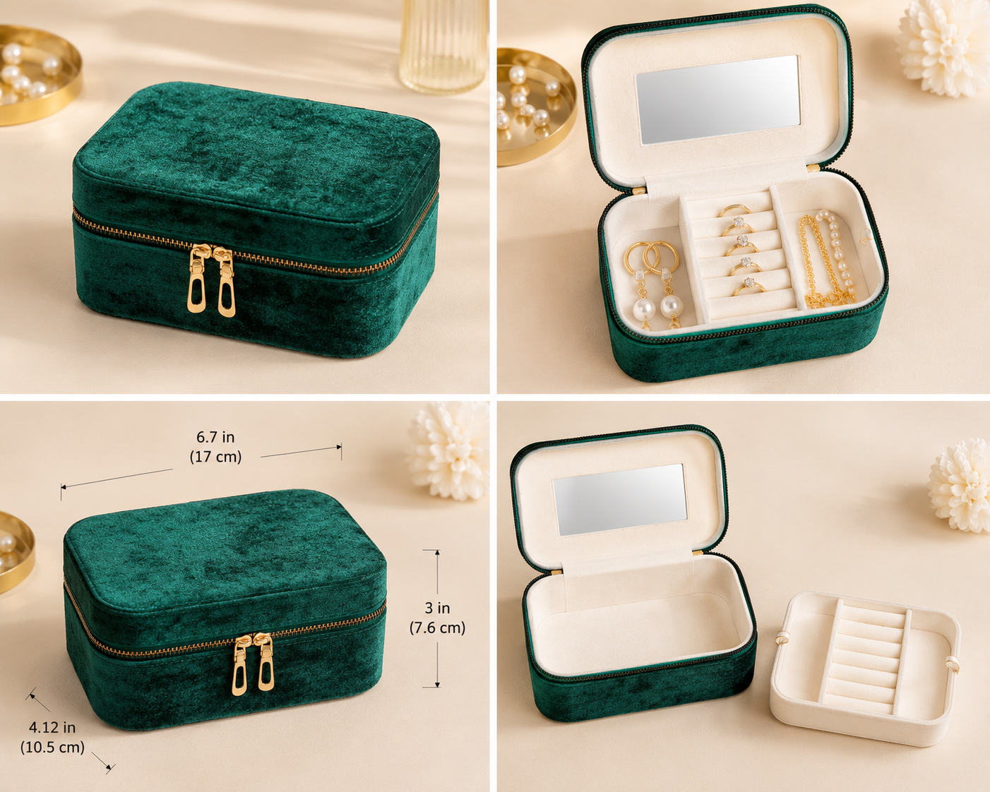 Luxury Velvet Travel Jewelry Case with Mirror – Elegant Organizer for Rings, Earrings & Necklaces