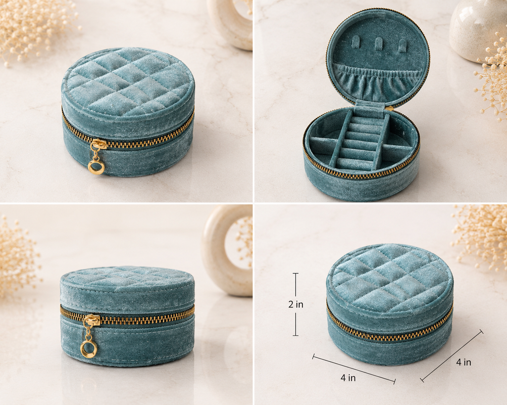 Round Velvet Zip-Around Travel Jewelry Case, Velvet Lined