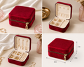 Square Velvet Travel Jewelry Case, Zipper Closure, Velvet Lined