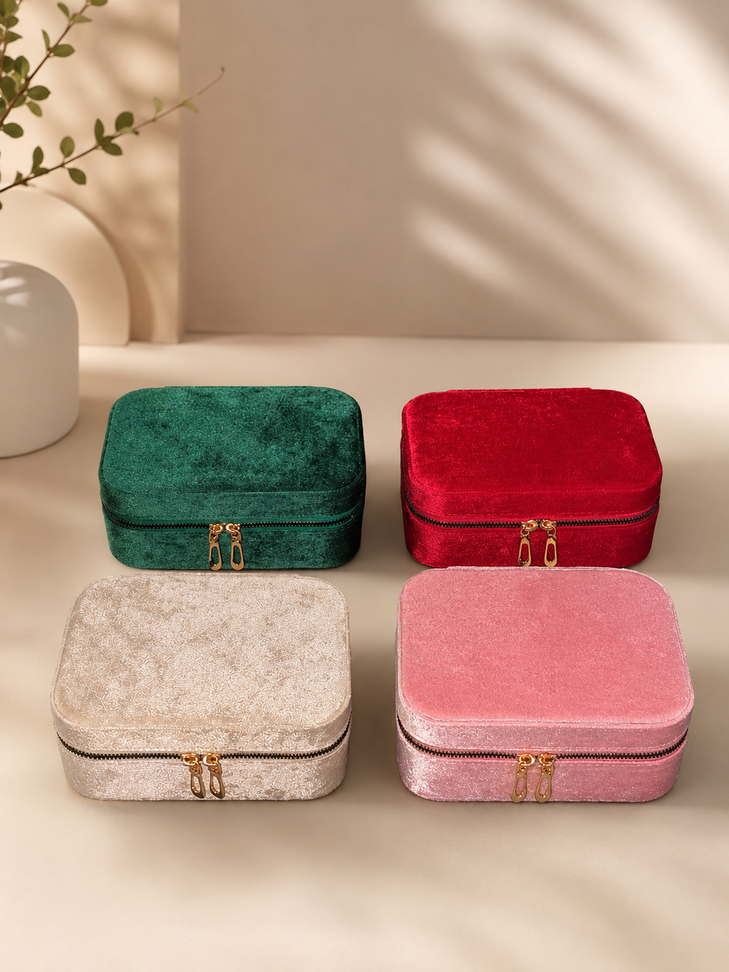 Luxury Velvet Travel Jewelry Case with Mirror – Elegant Organizer for Rings, Earrings & Necklaces