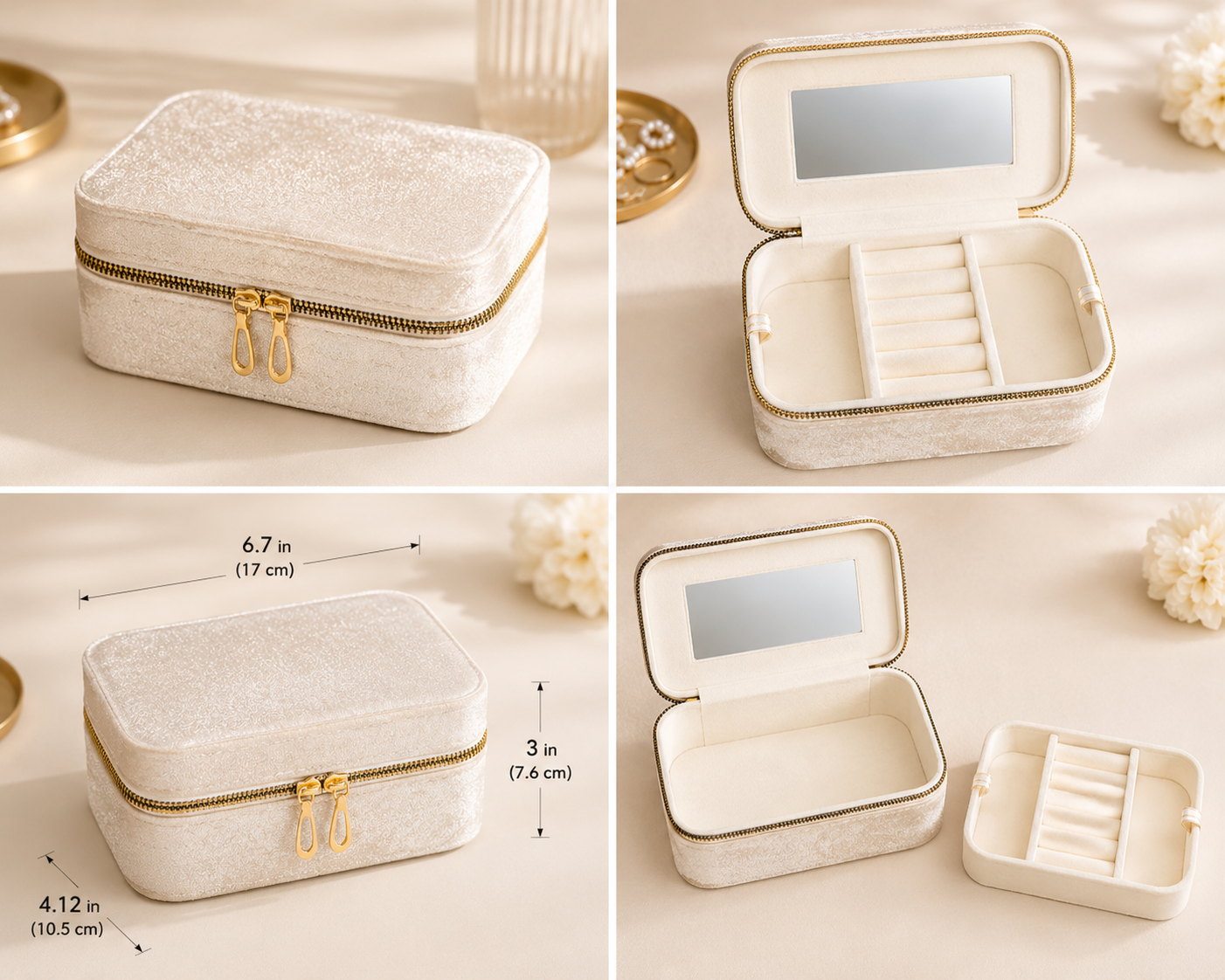Luxury Velvet Travel Jewelry Case with Mirror – Elegant Organizer for Rings, Earrings & Necklaces