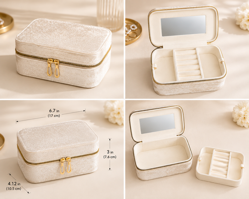 Luxury Velvet Travel Jewelry Case with Mirror – Elegant Organizer for Rings, Earrings & Necklaces