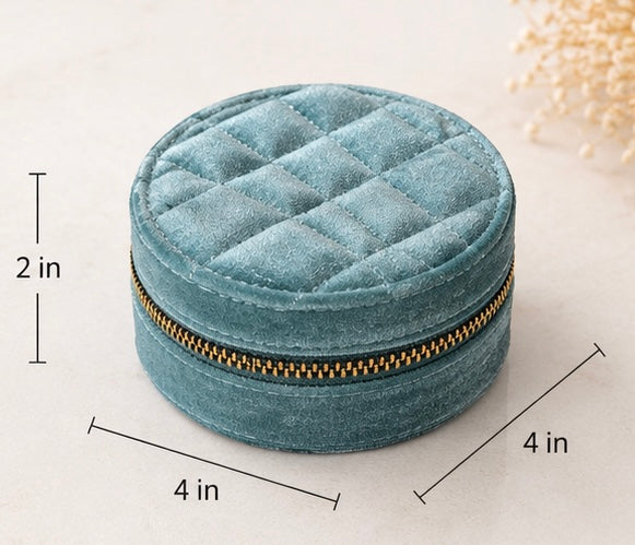 Round Velvet Zip-Around Travel Jewelry Case, Velvet Lined