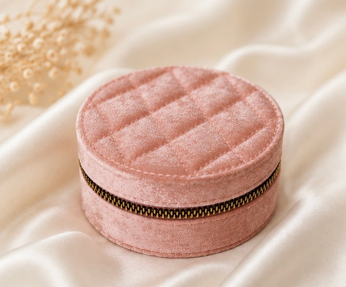 Round Velvet Zip-Around Travel Jewelry Case, Velvet Lined