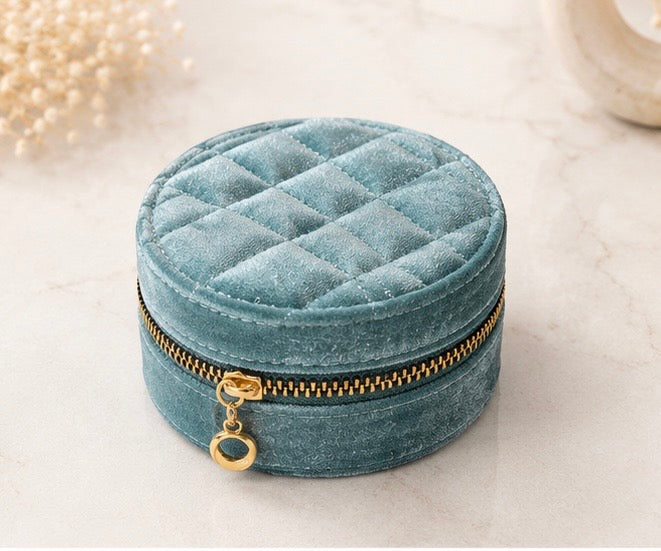 Round Velvet Zip-Around Travel Jewelry Case, Velvet Lined